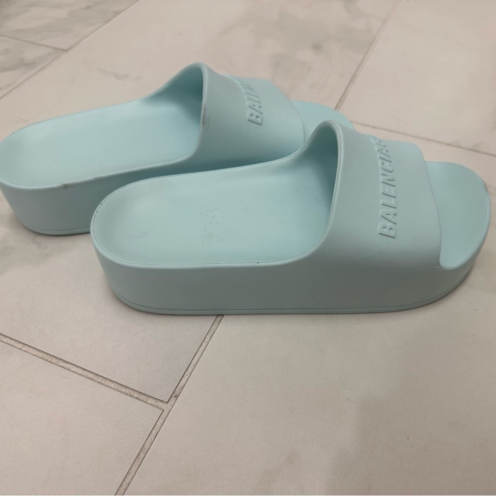 TEAL BALENCIAGE THICK SLIDES